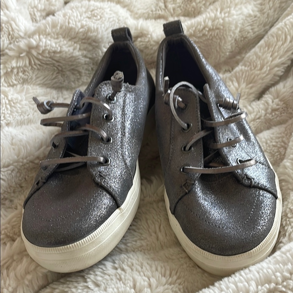 Sperry Silver Metallic Sneakers with Textured Finish